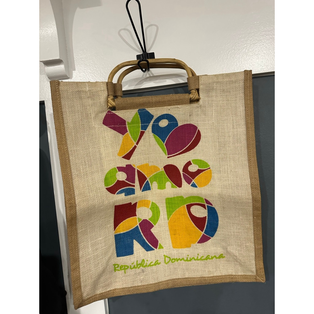 Unisex Jute Tote Bag Tan/Green "Republica Dominicana" Size One Size - Picture 6 of 7